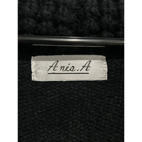 Anis.A Medium Black Knitted Embroidered Floral Sweater Coat Felt Flower Accents - Picture 5 of 9
